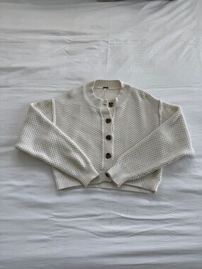 Free People Cream Button-Front Knit Cardigan Sweater